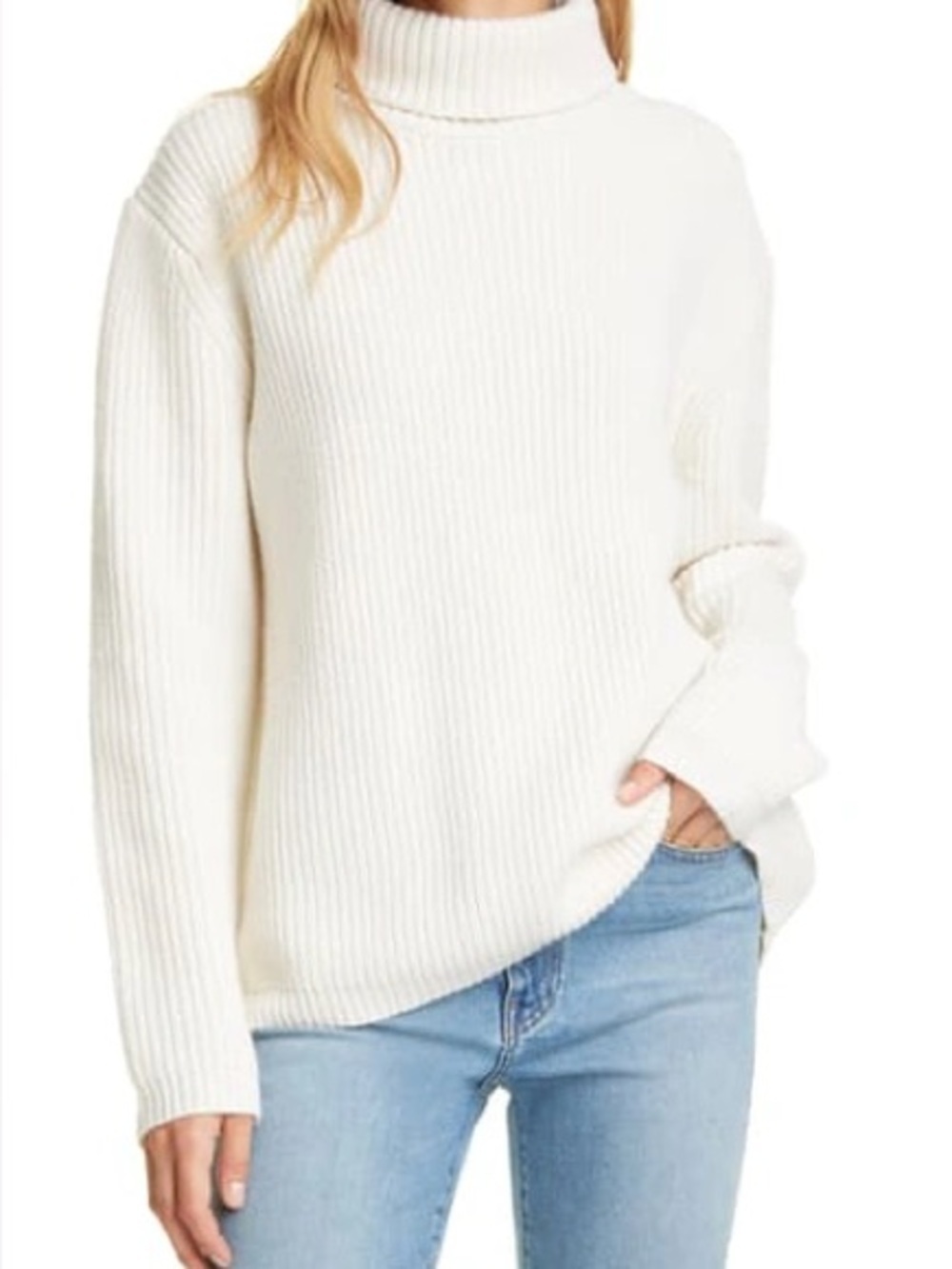 JENNI KAYNE Ribbed 100% Cashmere Turtleneck Sweater In Ivory Sz Medium